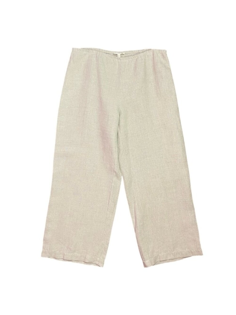 Eileen Fisher Linen Wide-Leg Crop Pants Small Beige 100% Linen